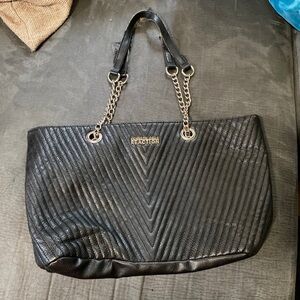 Kenneth Cole Reaction Black Tote with Quilted Design and Gold Hardware